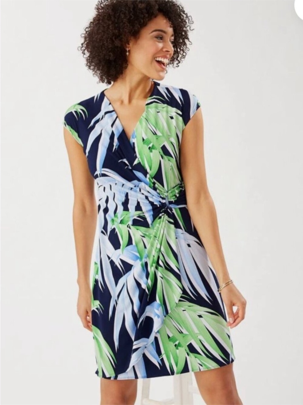 Tommy Bahama Clara Perfect Palmday Faux Wrap Dress, Island Navy Size Small